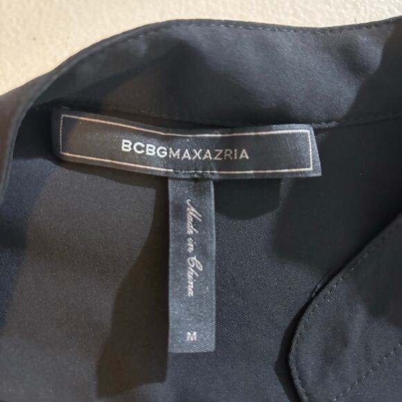 BCBG Top Max Azria Jaclyn Womens Medium Black Long Sleeve Draped Highlow Blouse - Picture 4 of 12